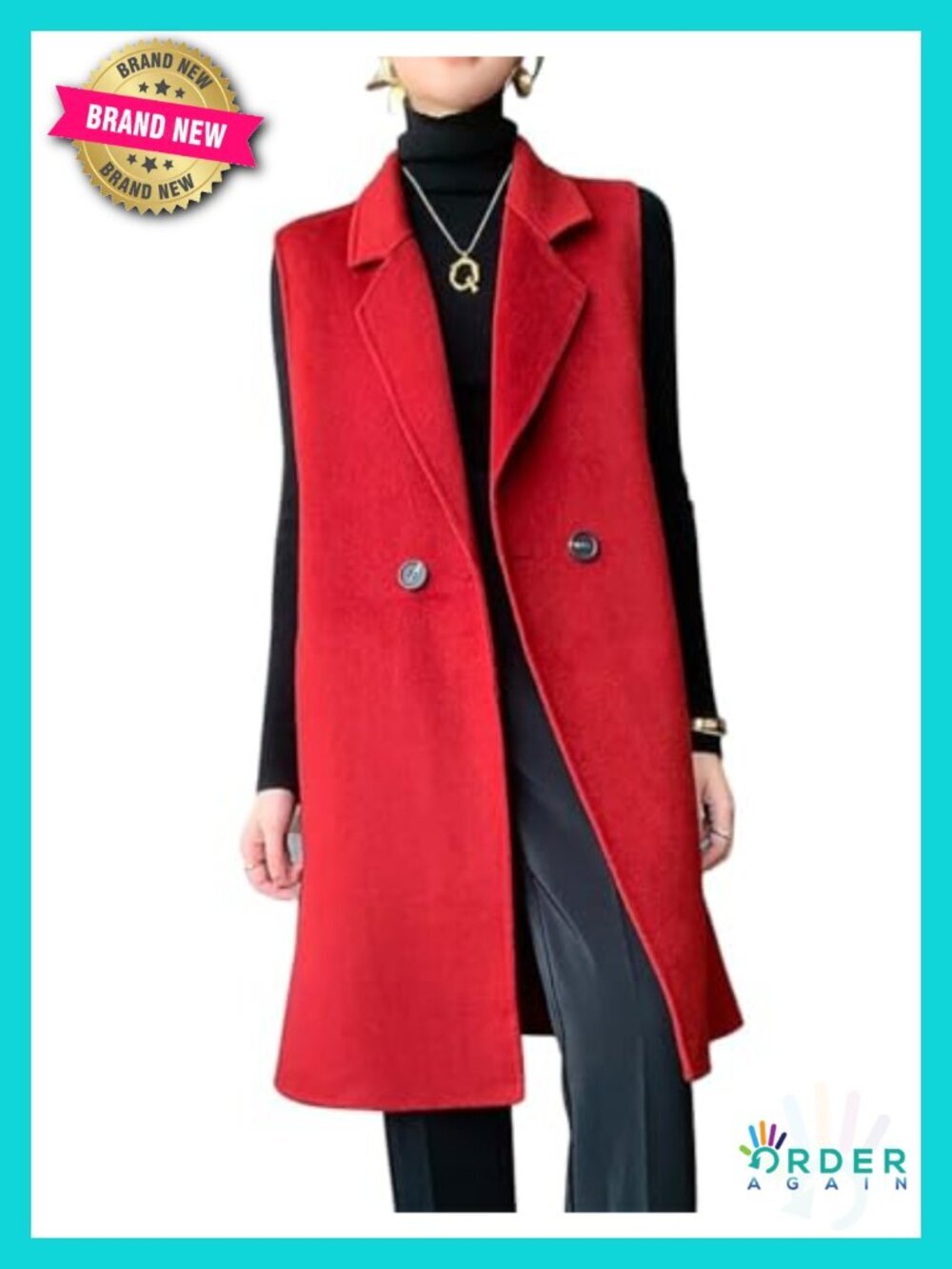 Long Wool Blend Vest Sleeveless Blazer Jacket Notch Lapel Button Front